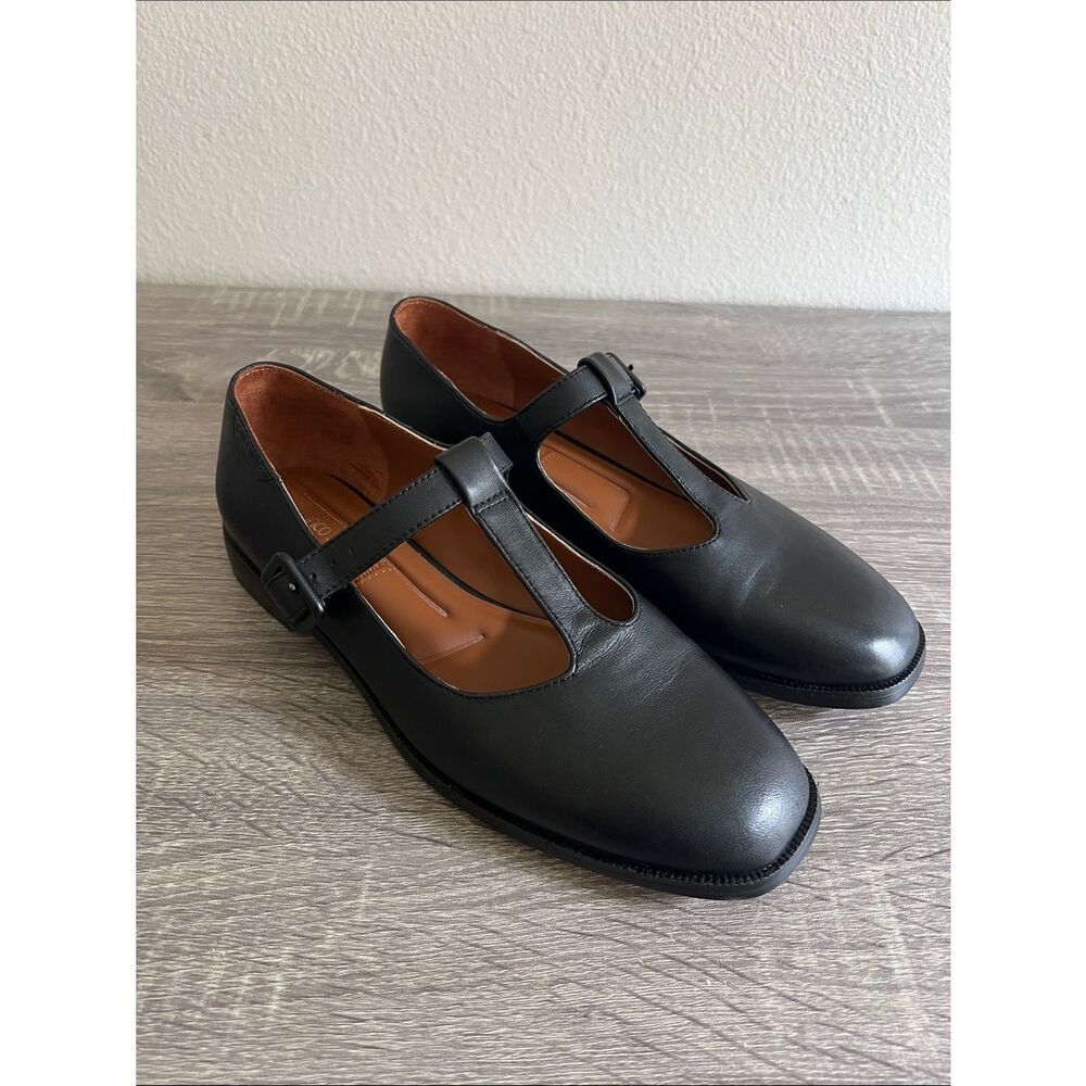 Franco Sarto Kenley Black Leather Mary Jane Flats Women’s T Strap Women’s 7.5M